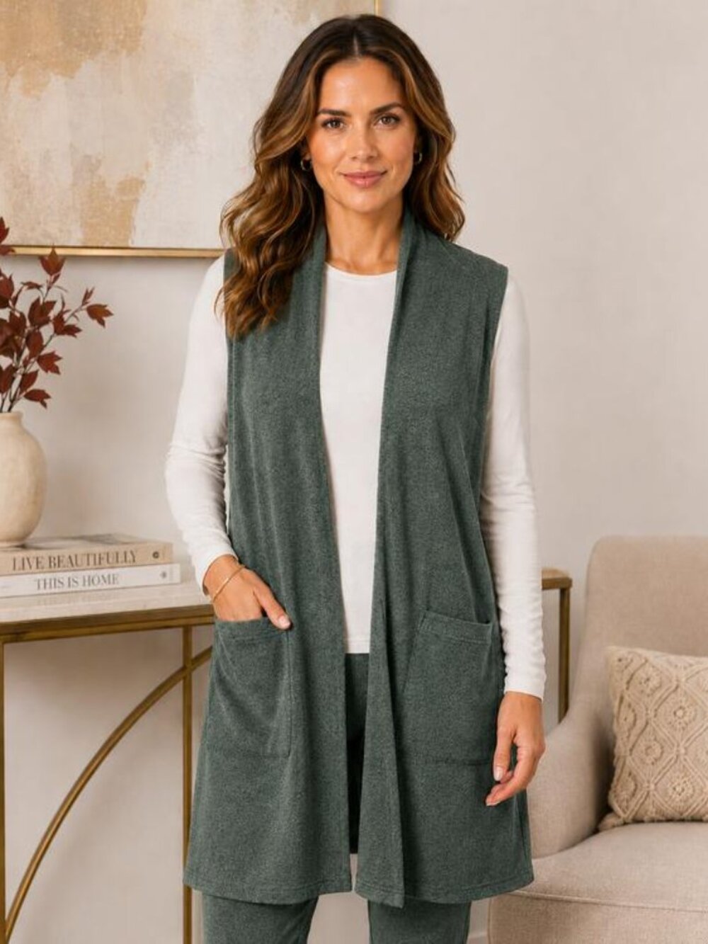 Weekend Brushed Pocket Vest - Spruce